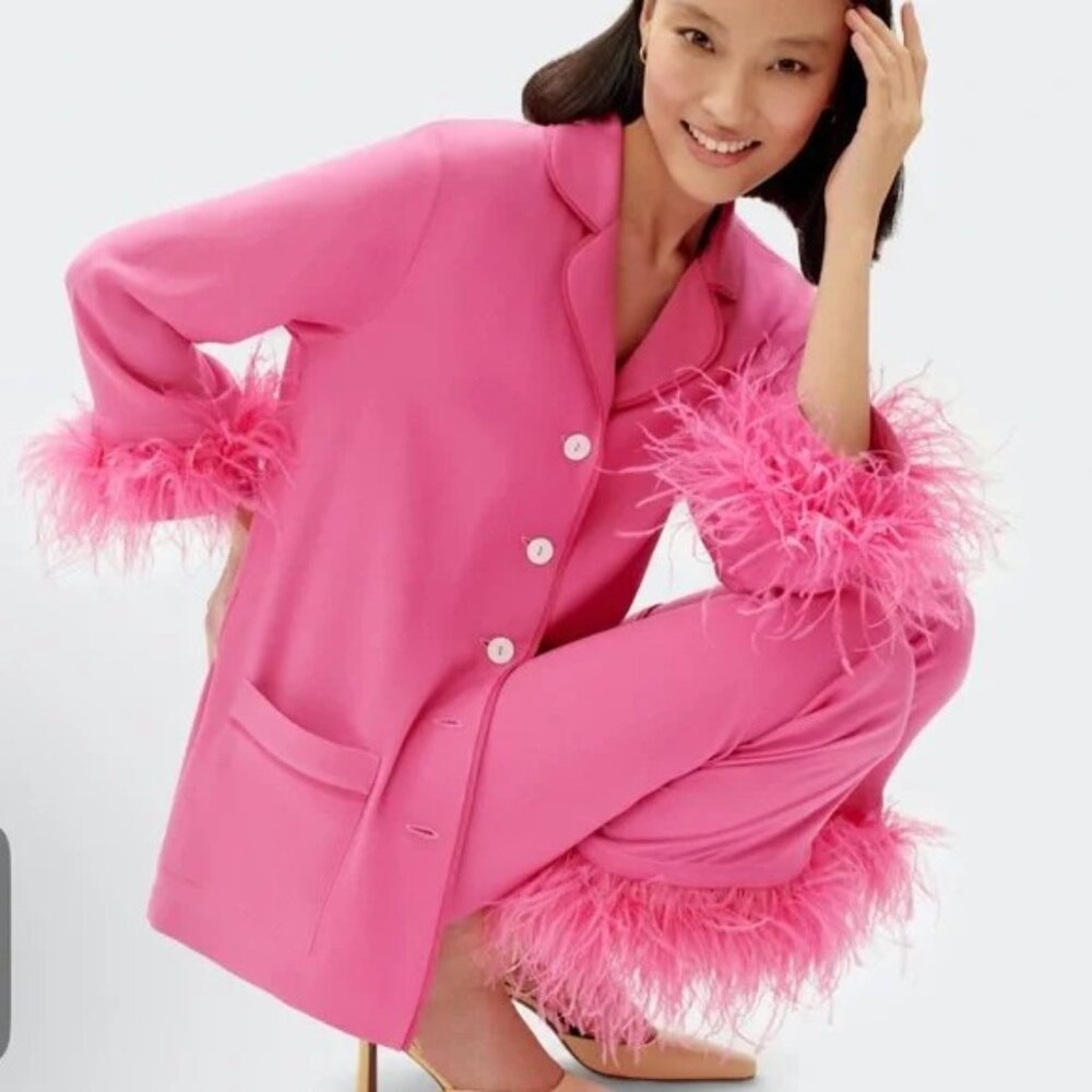 Sleeper Bubblegum Pink Feather-Trim Pajama Set